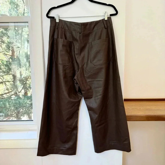 New Anthropologie The Colette Cropped Wide Leg Pants Faux Leather Brown 32P - Picture 7 of 14
